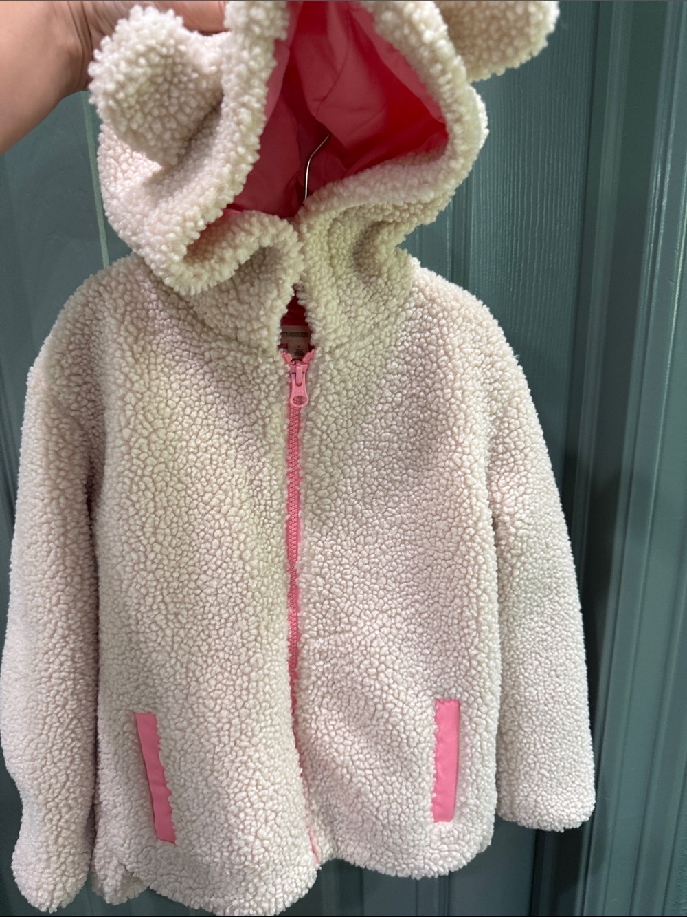 Tucker + Tate Cream Sherpa Jacket with Pink Lining and Trim